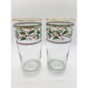 Holly Holiday by Royal Limited 14 Oz Glass Tumbler Water Drinking Glass Set 2